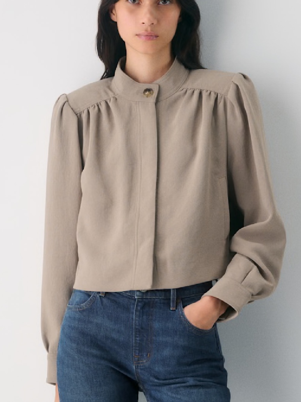 Wilfred Taupe Cropped Button-Front Jacket